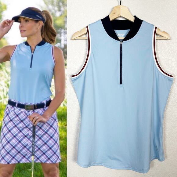 Jofit Womens Cutaway Ribbed Mock Neck Golf Active Tank Top in Blue Size Large - Picture 1 of 11
